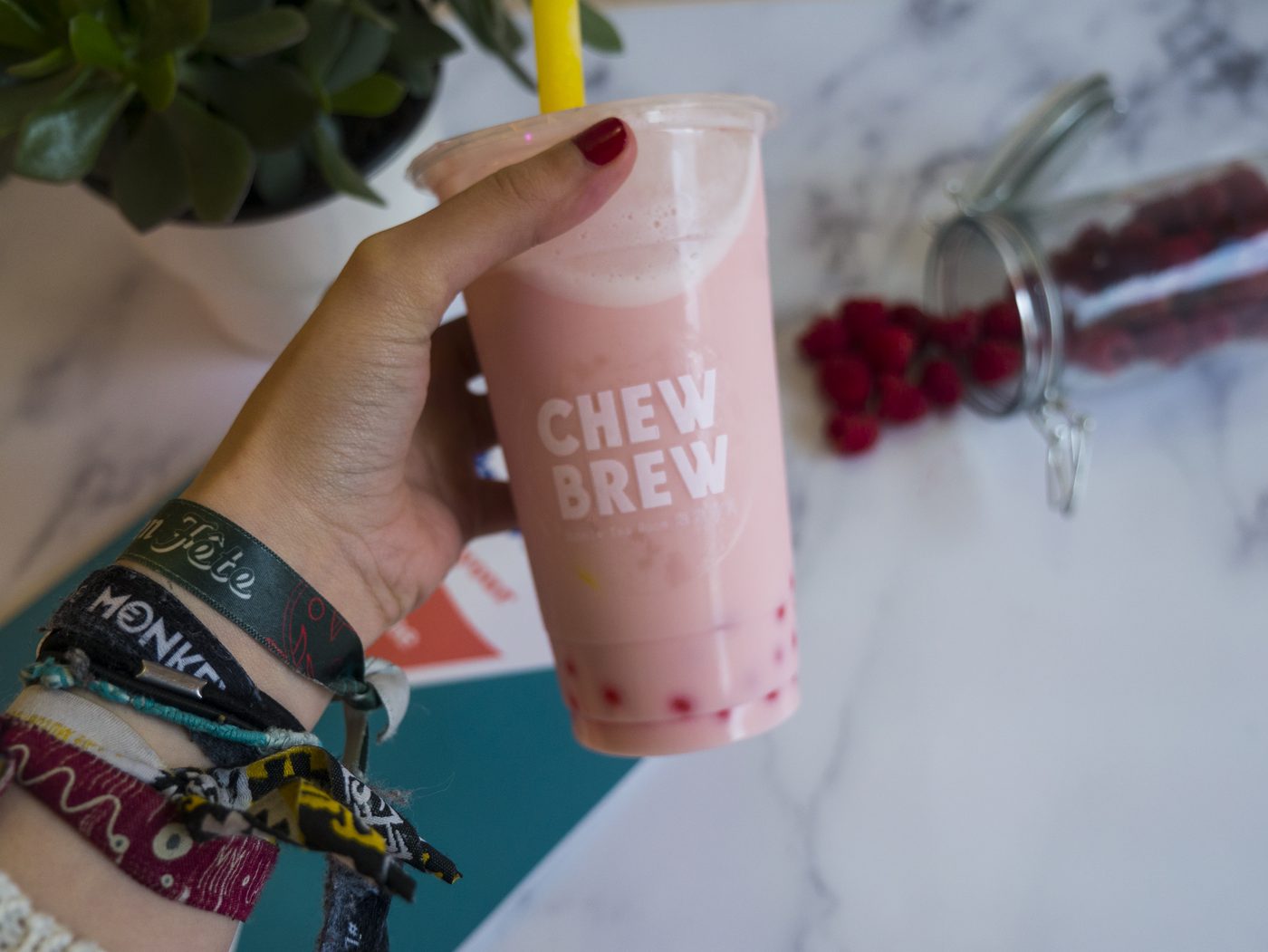 Chewbrew — bubble tea rose aux framboises