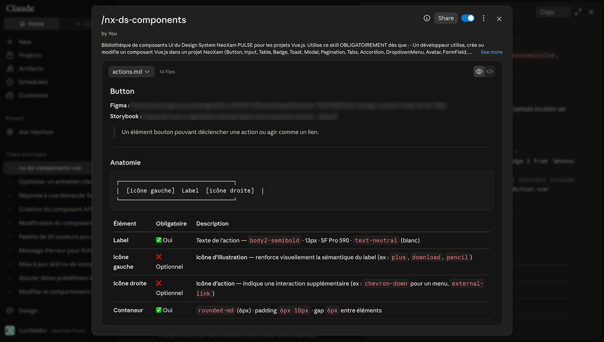 Skill Claude documentant les composants du design system