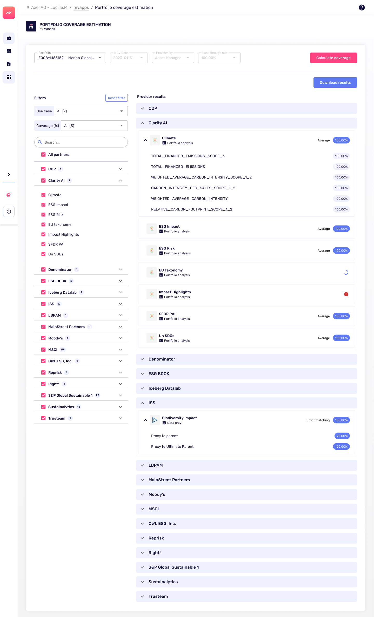 Application Portfolio Coverage Estimation dans Manaos