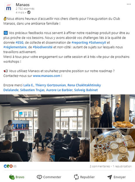 Inauguration du Club Manaos — post LinkedIn