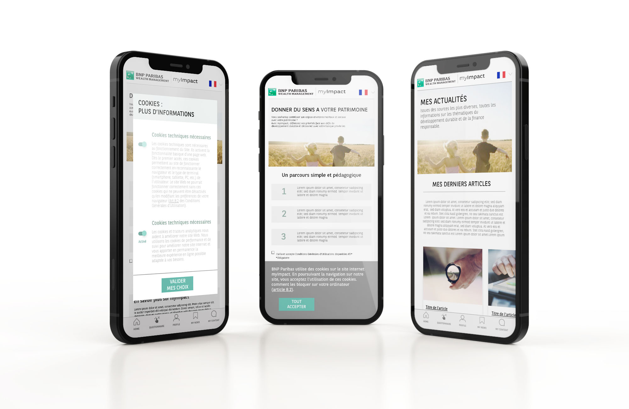 myImpact — version mobile, gestion des cookies, accueil et actualités