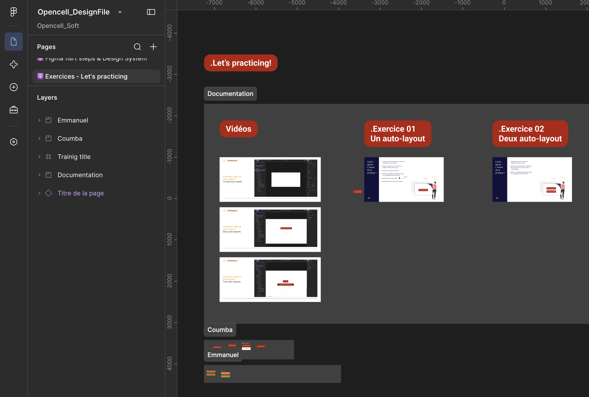 Fichier Figma des exercices de formation — auto-layout, documentation et pratique