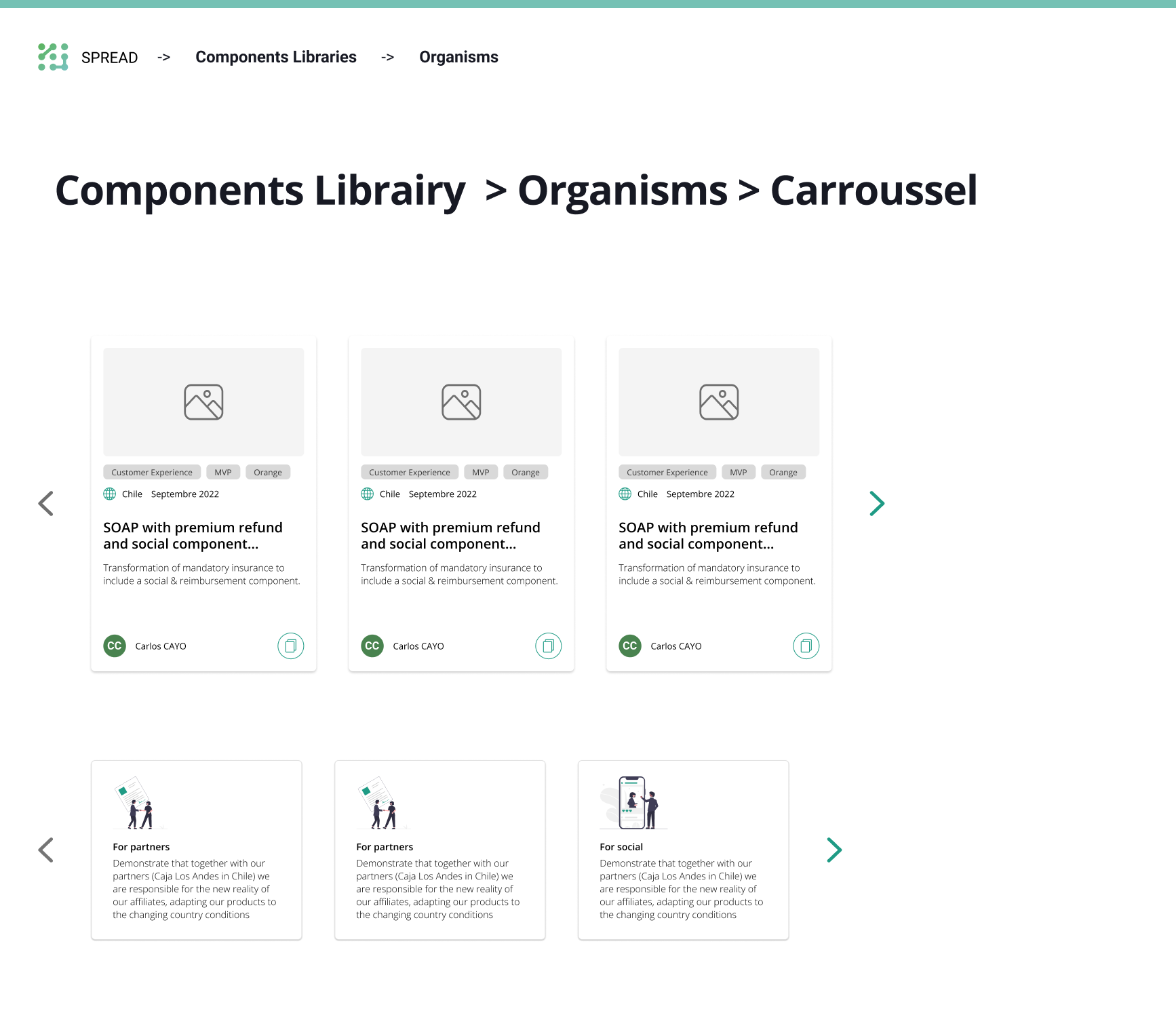 Design system Spread — composants Organisms, carrousel