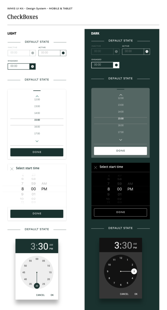 WMIS UI Kit — Time picker mobile, light et dark
