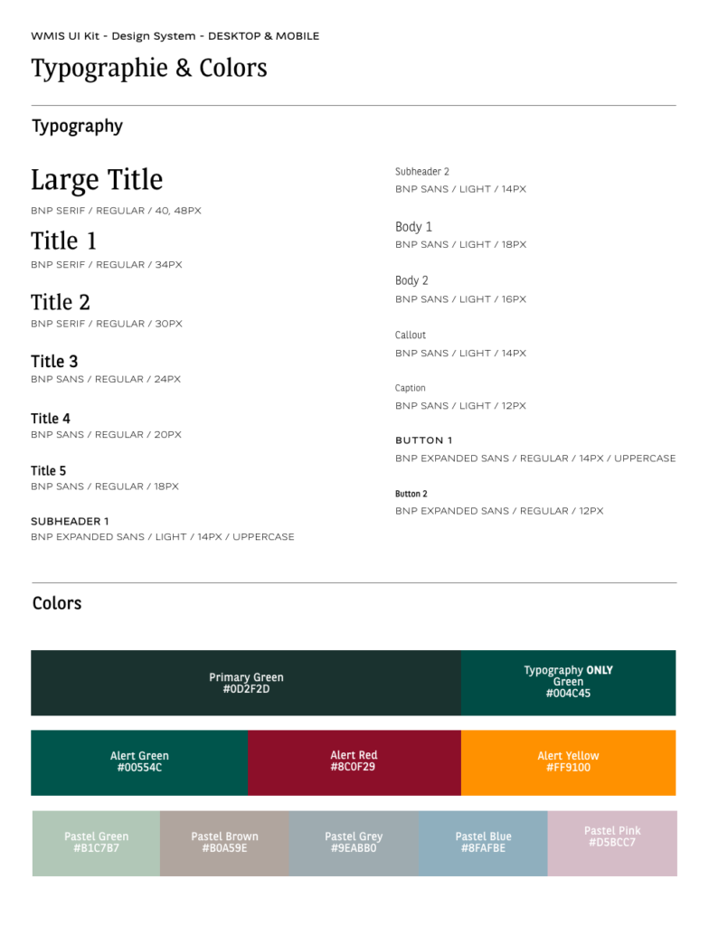 WMIS UI Kit — Typographie et couleurs, desktop et mobile