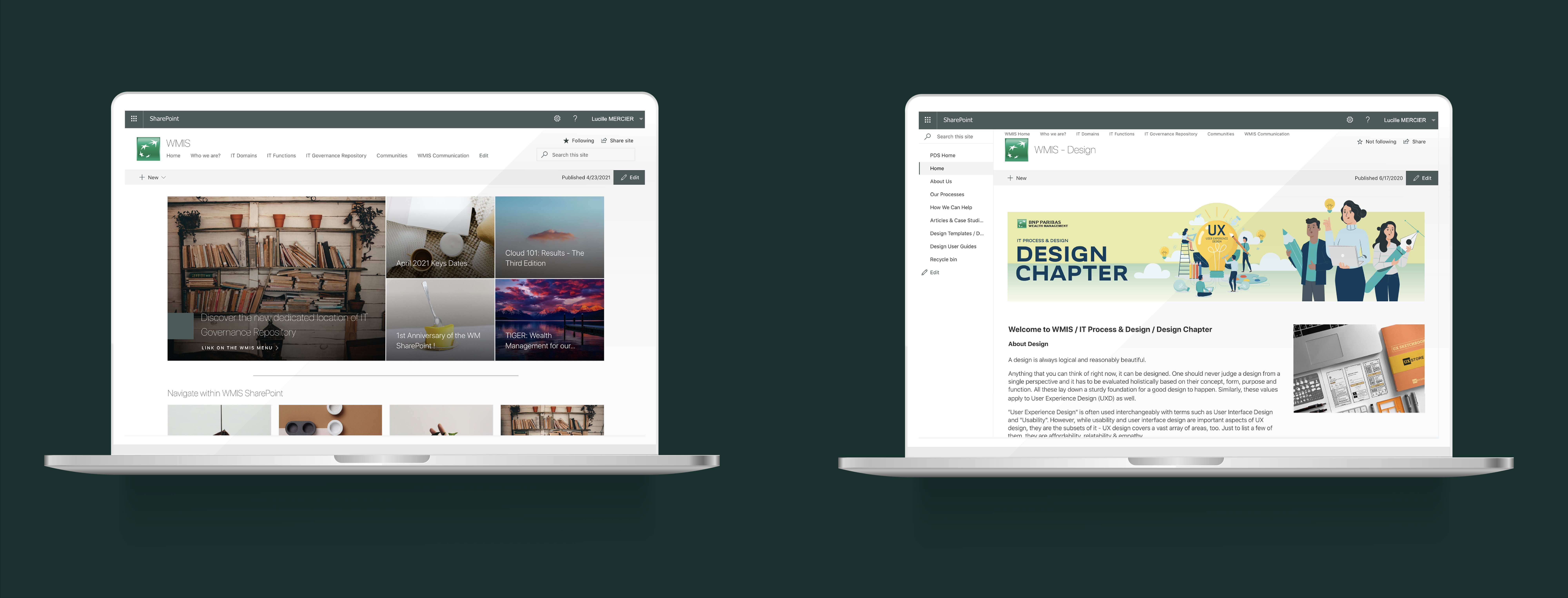 SharePoint WMIS — page d'accueil et site WMIS Design Chapter